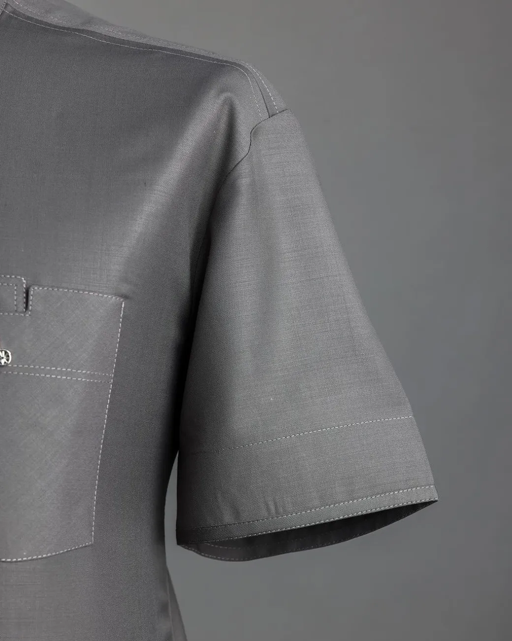 A Grey, Front Flap With A Clear View Swarovski Crystal Button, Shirt Sleeve African Senator Kaftan Native