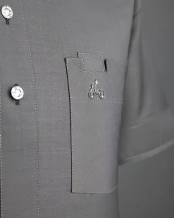 A Grey, Front Flap With A Clear View Swarovski Crystal Button, Shirt Sleeve African Senator Kaftan Native