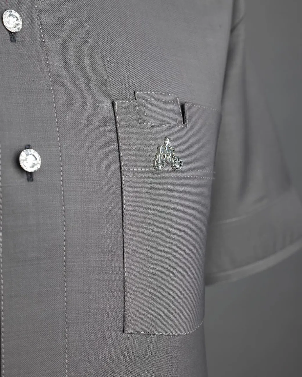 A Grey, Front Flap With A Clear View Swarovski Crystal Button, Shirt Sleeve African Senator Kaftan Native