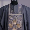 A Grey, Fused Slanted Square Embroidery Details Agbada