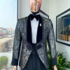 A grey, Iron and shadow grey metallic jacquard royal shawl lapel tuxedo suit