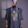A Grey, Wooven Interconnected Square Details Agbada