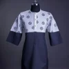 A Half-cut, white & grey Front flap with crystals Swarovski buttons, ring embroidery on white, 3/4 sleeve details African senator kaftan native.