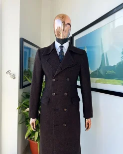 A Hickory Brown – Jorgecarli Vogue jacket – “Sicilian” peak lapel trench double-breasted suit