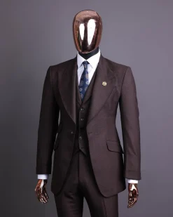 A Hickory Brown And Black Nobility Check, Knitted, Peak Lapel Suit