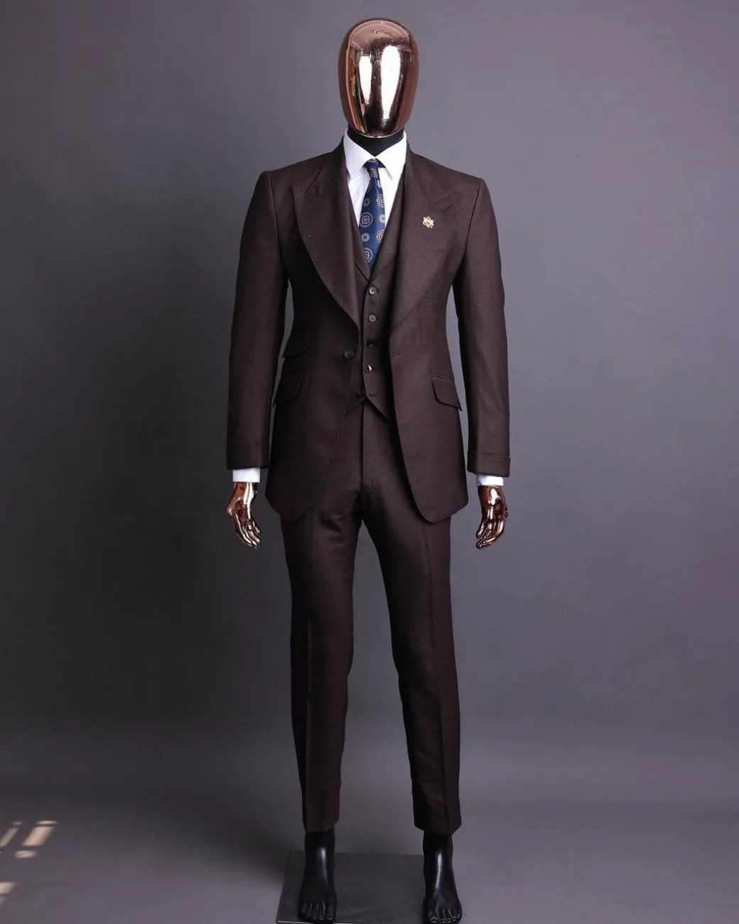 A Hickory Brown And Black Nobility Check, Knitted, Peak Lapel Suit