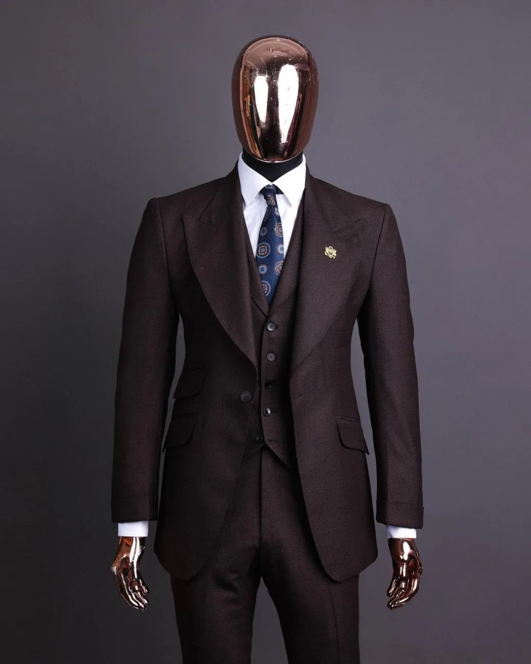 A Hickory Brown And Black Nobility Check, Knitted, Peak Lapel Suit
