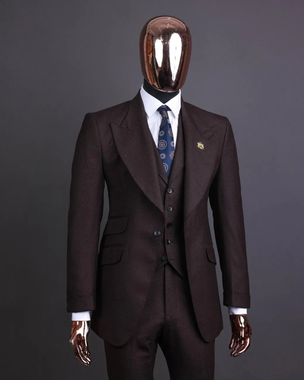A Hickory Brown And Black Nobility Check, Knitted, Peak Lapel Suit