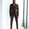 A Hickory Monochrome Brown And Black Nobility Check, Knitted, Double-Breasted “Zipper” Peak Lapel Suit