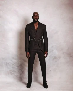 A Hickory Monochrome Brown And Black Nobility Check, Knitted, Double-Breasted “Zipper” Peak Lapel Suit