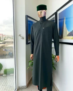 A Hunter Green, Tiny Flap long-length African traditional senator kaftan native and Sokoto