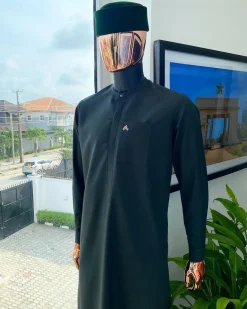 A Hunter Green, Tiny Flap long-length African traditional senator kaftan native and Sokoto