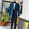 A “Jonnie Walker” shawl lapel double breasted green floral pattern jacquard tuxedo suit