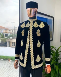 A “Justin” Gold embroidery on black soaked Italian velvet Ceremonial suktan
