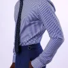 A knitted elastic, white and blue stripe shirt.