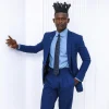 A knitted, Navy blue linen, notch lapel business suit