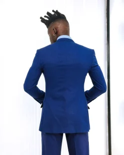 A knitted, Navy blue linen, notch lapel business suit
