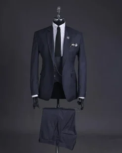 A Lead grey, knitted, notch lapel suit