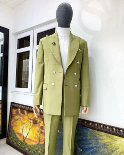 A Lemon Green Double Breasted Peak Lapel Suit