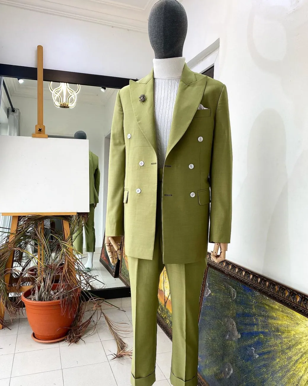 A Lemon Green Double Breasted Peak Lapel Suit