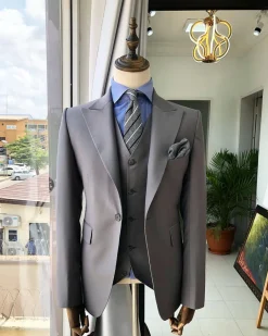 A Light Ash Grey peak lapel suit