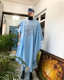 A Light Blue Connected With Embroidery Agbada