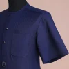 A Light Blue, Invisible Herringbone Stripe, Jorgecarli, Front Flap with Black Swarovski Button, 3/4 Sleeve African Senator Kaftan Native.