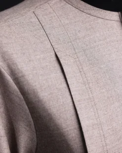 A Light cedar brown, Jorgecarli wool, front flap, layered suit & pen pocket, 3/4 sleeve and clear view silver Swarovski button African senator kaftan native.