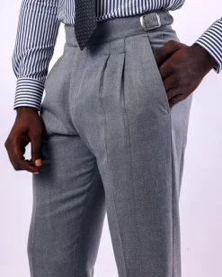 A Light grey, double pleat with side metal adjuster Gurkha pant