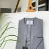 A light grey stripe front flap with a Swarovski stone button African Kaftan