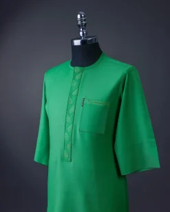 A Lime Green, Front flap with valley embroidery, 3/4 sleeve details African senator kaftan native.