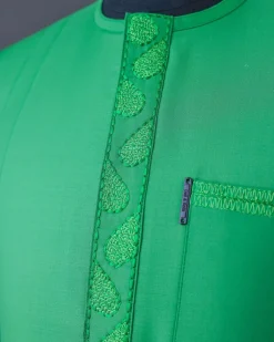 A Lime Green, Front flap with valley embroidery, 3/4 sleeve details African senator kaftan native.
