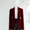 A Lipstick Red, Soaked Velvet Peak Lapel Suit.