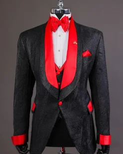 A “Luminati” dispersed ruffle metallic jacquard tuxedo suit