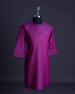 A Magenta, herringbone fabric, and interconnected ring embroidery details African senator kaftan native