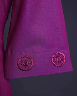 A Magenta, herringbone fabric, and interconnected ring embroidery details African senator kaftan native