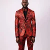 A Mahogany Red “Black Tears” Inverted Pattern Peak Lapel Jacquard Suit