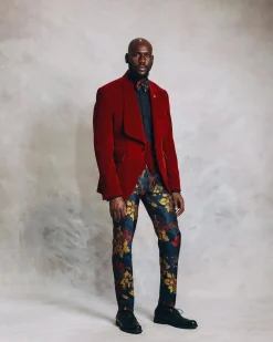 A Mahogany Red “Downtown” Velvet Shawl Lapel Suit