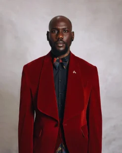 A Mahogany Red “Downtown” Velvet Shawl Lapel Suit