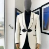 A “Mandarin” Circle Pattern Ivory white shawl lapel jacquard Suit