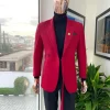 A Maroon Red Peak Lapel One Button, Rope Detailing Suit