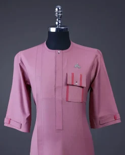 A Mauve, Front flap with silver Swarovski button, 3/4 sleeve with combat patch pocket details African senator kaftan native.