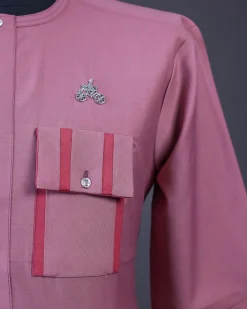 A Mauve, Front flap with silver Swarovski button, 3/4 sleeve with combat patch pocket details African senator kaftan native.