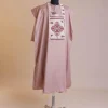 A Mauve, Machine Cluster Embroidery Design With Black Swarovski Stone Details Agbada.