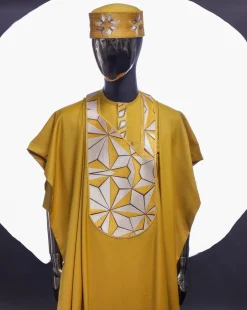 A Medallion Yellow, Sun Set In The East Embroidery Detailing Agbada