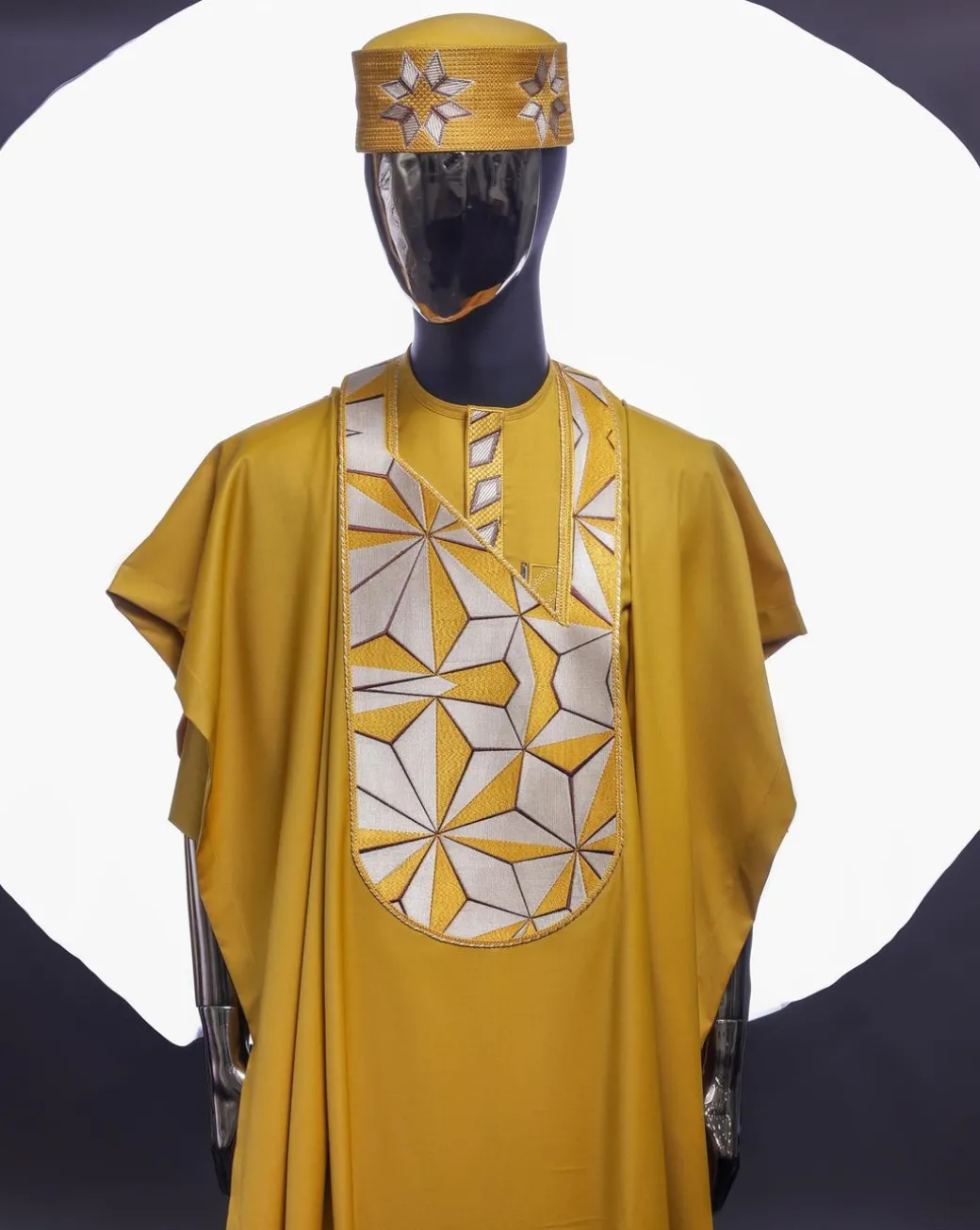 A Medallion Yellow, Sun Set In The East Embroidery Detailing Agbada
