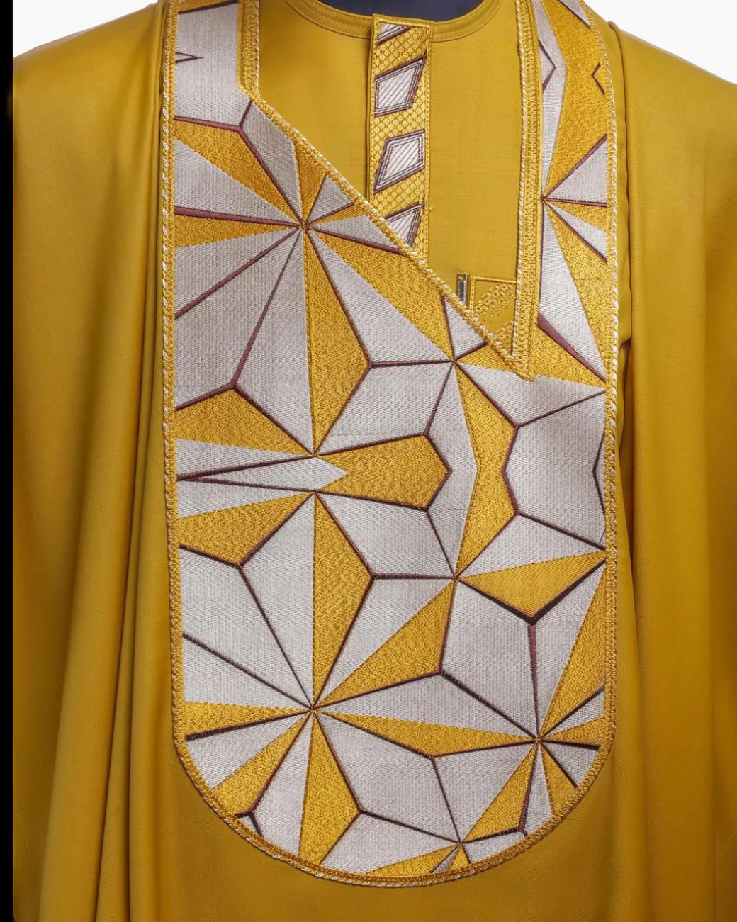 A Medallion Yellow, Sun Set In The East Embroidery Detailing Agbada