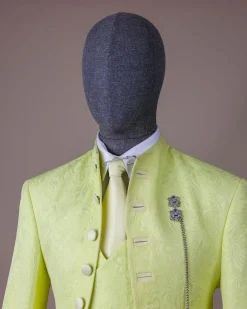 A “meta” floral jacquard, front cut tuxedo suit