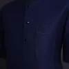 A Midnight blue, broken square pattern, Jorgecarli, front flap with black Swarovski button, 3/4 sleeve African senator Kaftan native.
