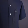A Midnight blue, brown Aaron wool, front flap with silver Swarovski button, shorts sleeve African senator kaftan native.